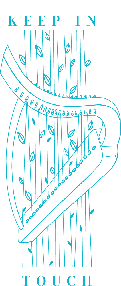 Keep in touch logo with harp and leaves
